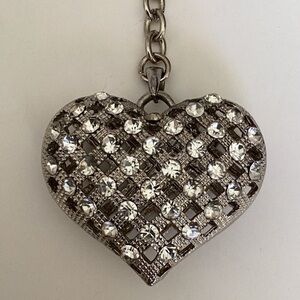 Silver Heart Shaped Keychain with Faux Diamonds